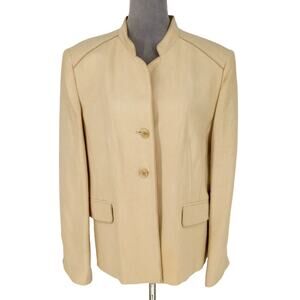 Jones Wear Jacket Womens 16 Beige Stripe Linen Blend Lined Blazer Pockets Career